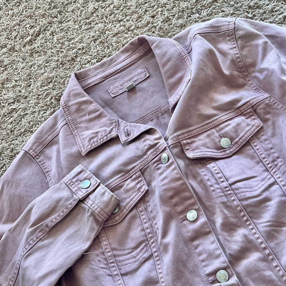 Maurices Womens 2X Mauve Purple Denim Trucker Jacket Button Front Stretch Cotton